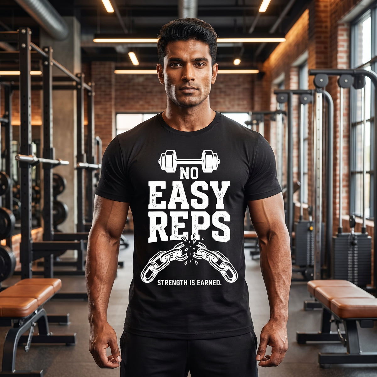 NO EASY REPS Regular Fit Gym T-Shirt for Men - Black