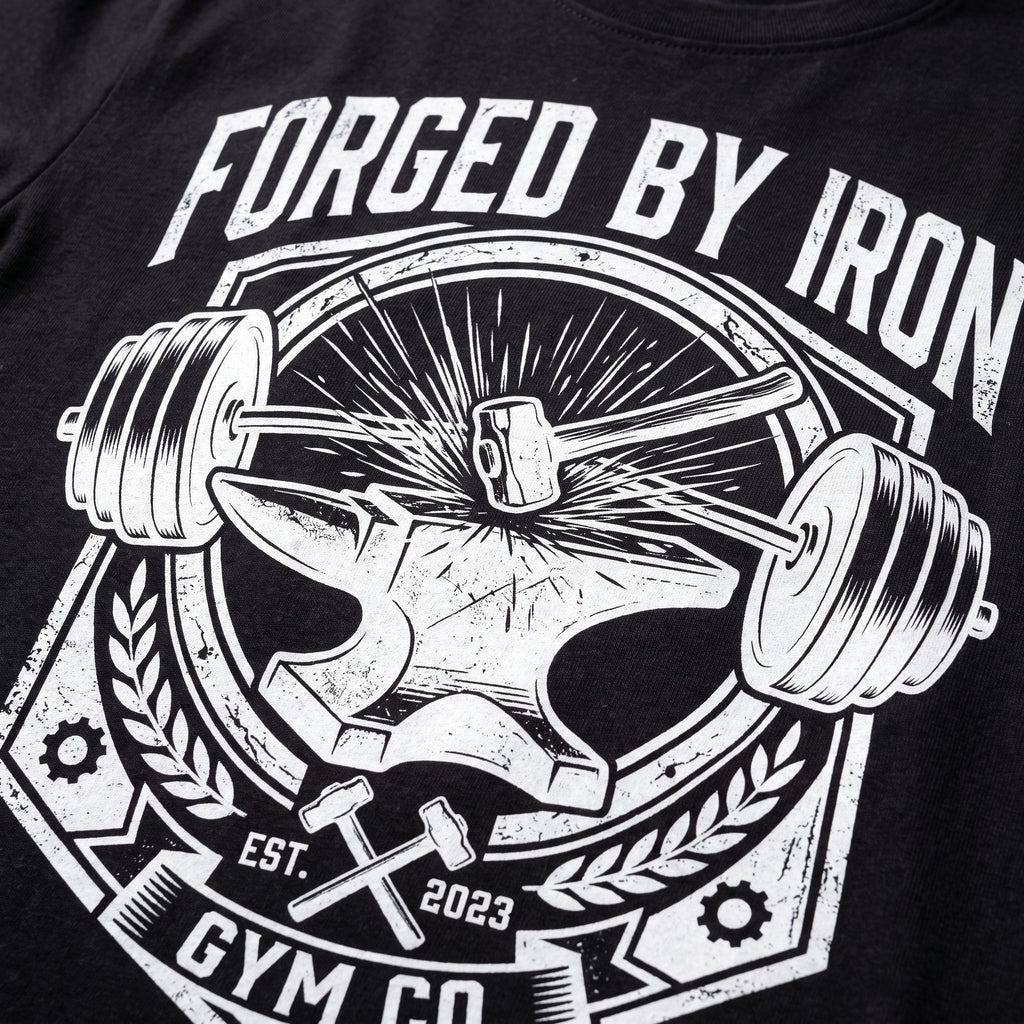 FORGED BY IRON Regular Fit Gym T-Shirt for Men - Black