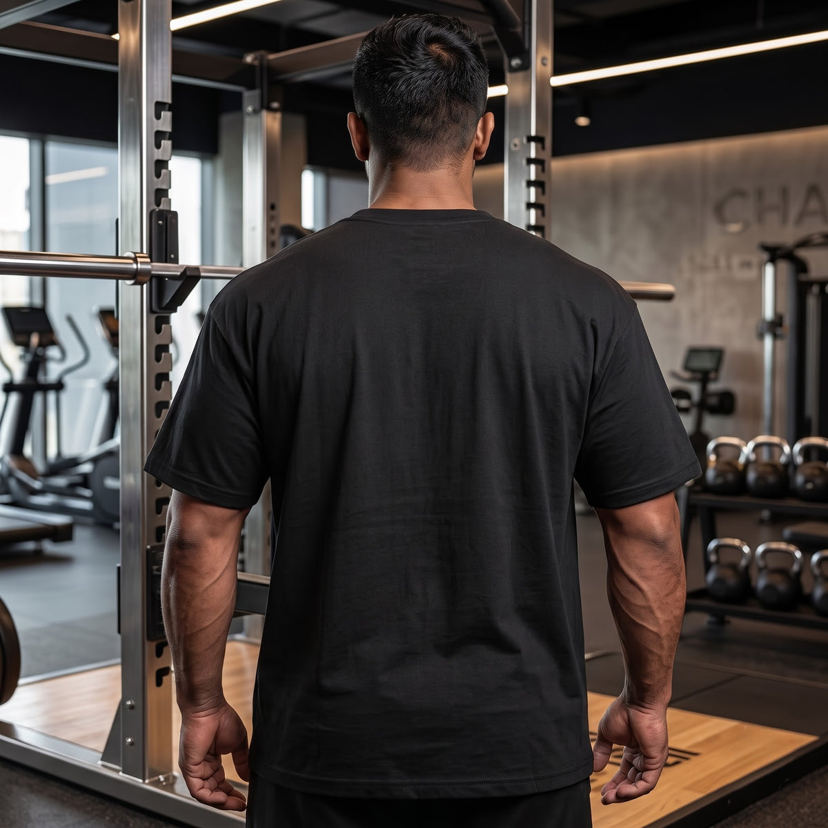 CHASE STRONGER Oversized Gym T-Shirt for Men - Black