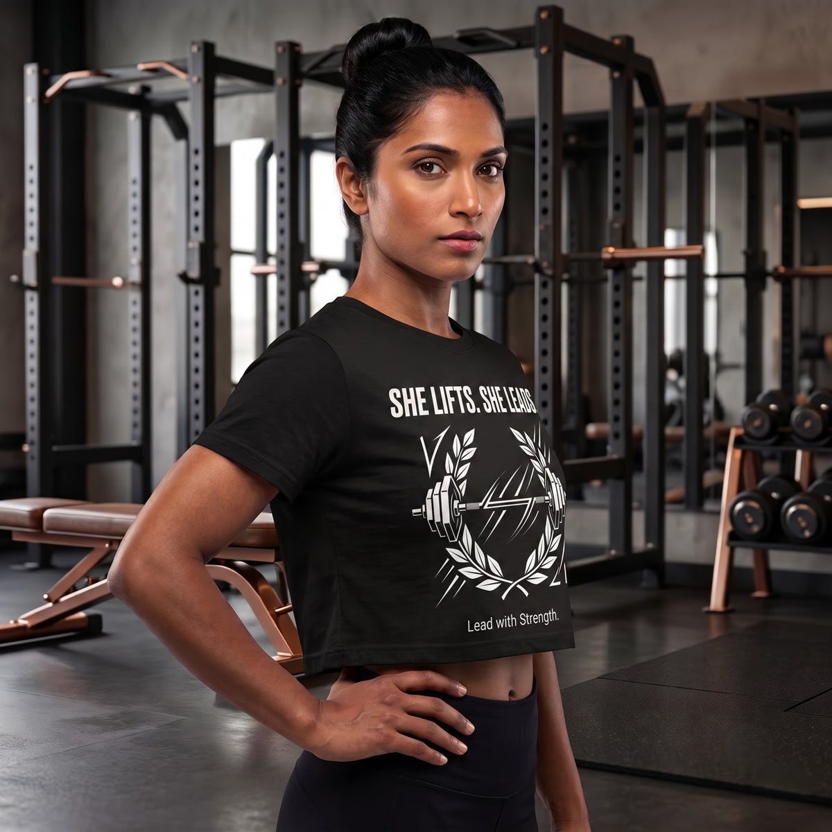 SHE LIFTS SHE LEADS Women's Crop Top - Black