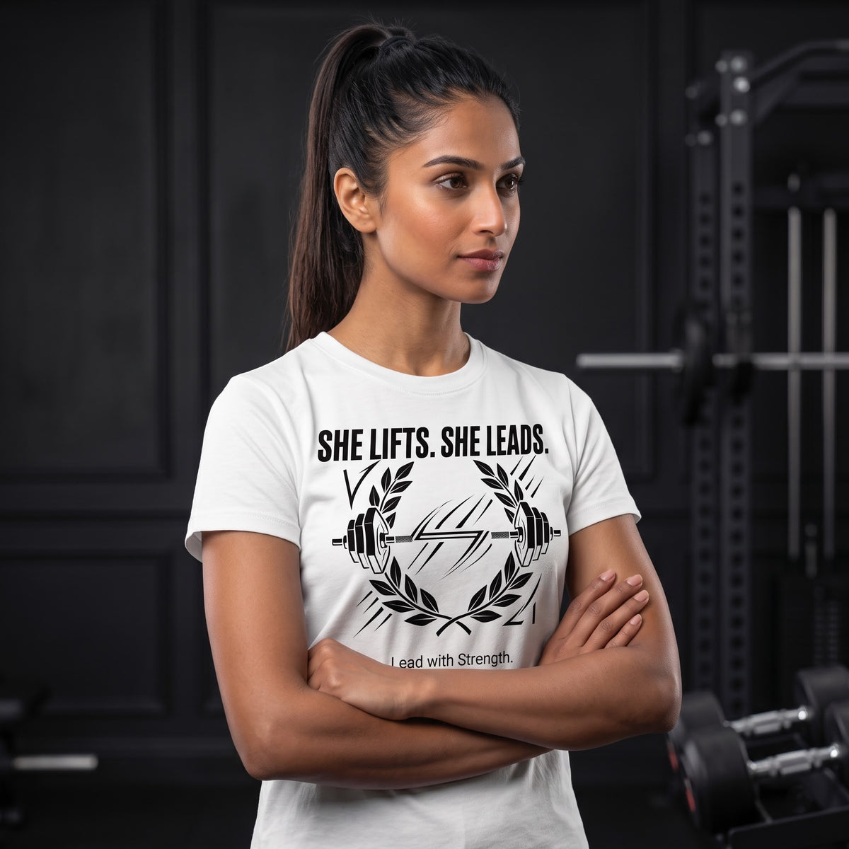 SHE LIFTS SHE LEADS Women's Gym T-Shirt - White