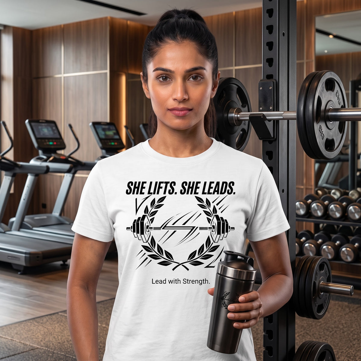 SHE LIFTS SHE LEADS Women's Gym T-Shirt - White