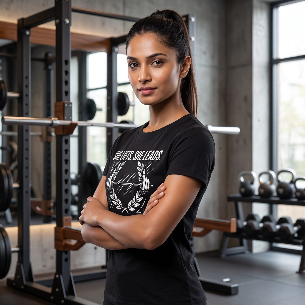 SHE LIFTS SHE LEADS Women's Gym T-Shirt - Black