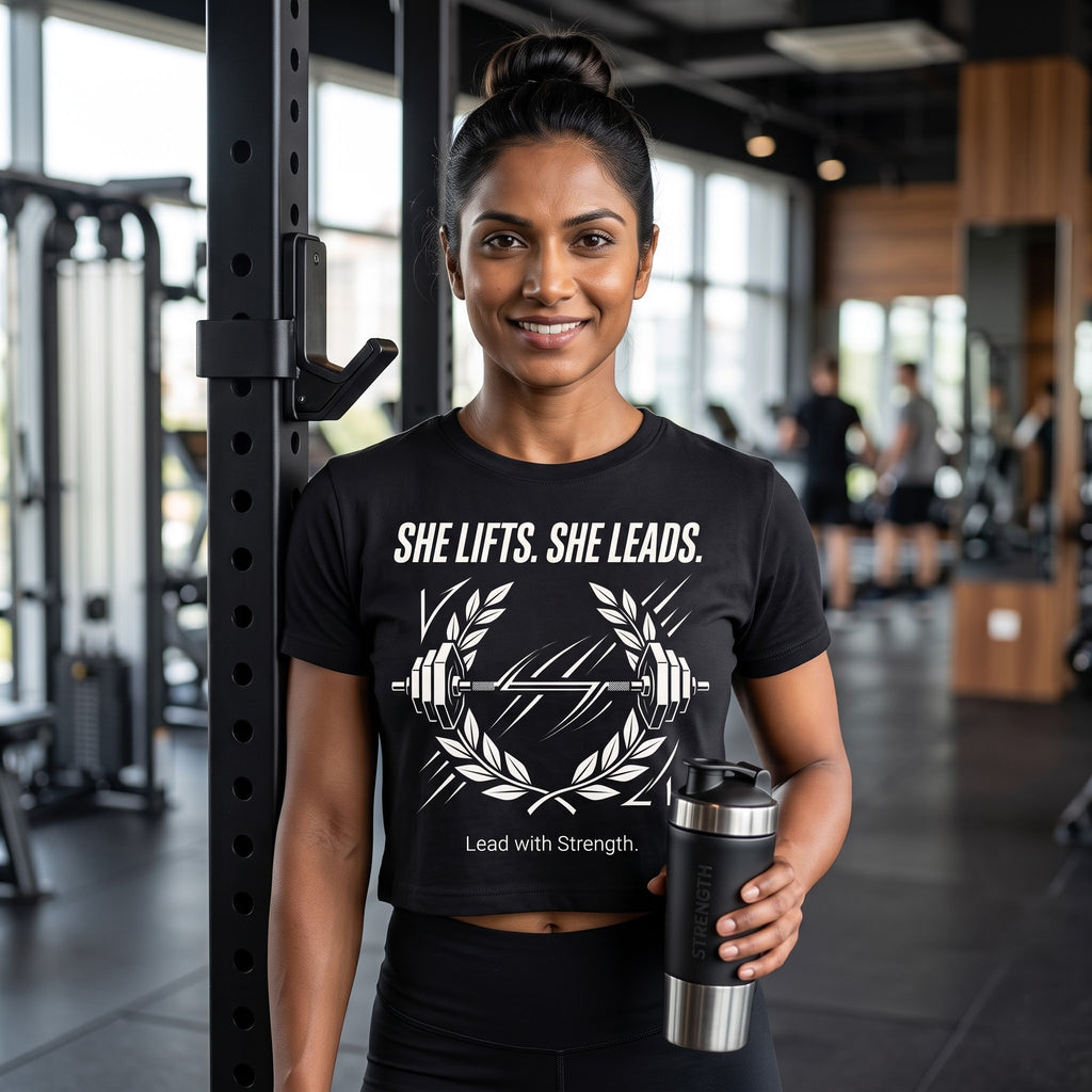 SHE LIFTS SHE LEADS Women's Crop Top - Black