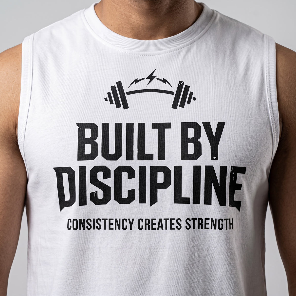 BUILD BY DISCIPLINE Sleeveless T-Shirt for Men - White