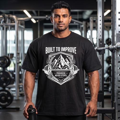 BUILD TO IMPROVE Oversized Gym T-Shirt for Men - Black