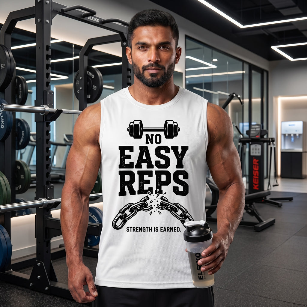 NO EASY REPS Sleeveless T-Shirt for Men - White