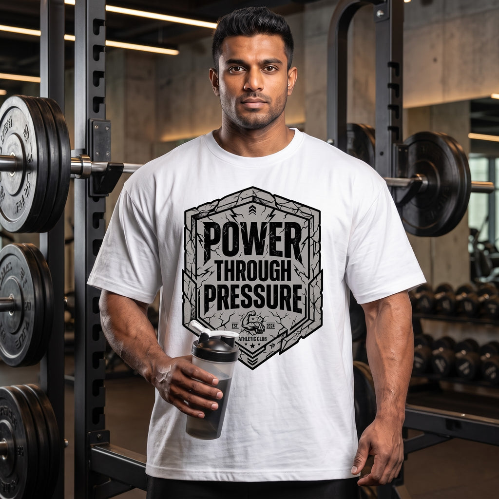 POWER THROUGH PRESSURE Oversized Gym T-Shirt for Men - White