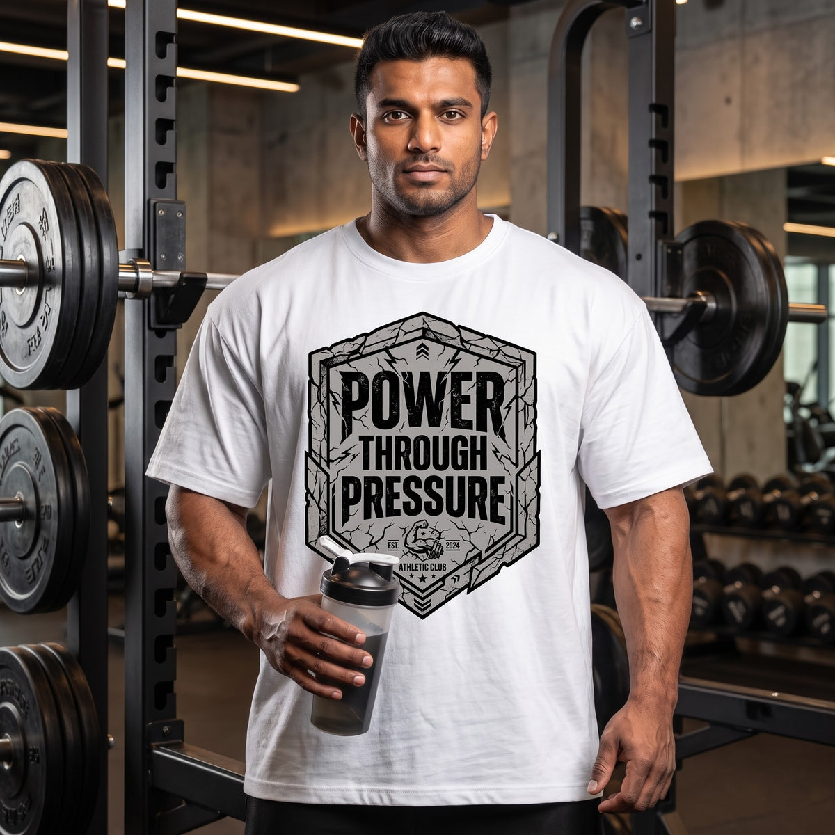 POWER THROUGH PRESSURE Oversized Gym T-Shirt for Men - White
