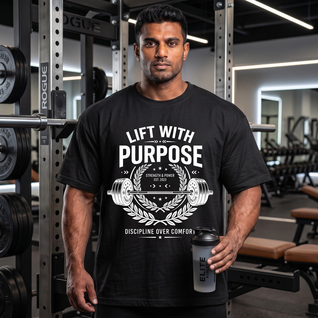 LIFT WITH PURPOSE Oversized Gym T-Shirt for Men - Black