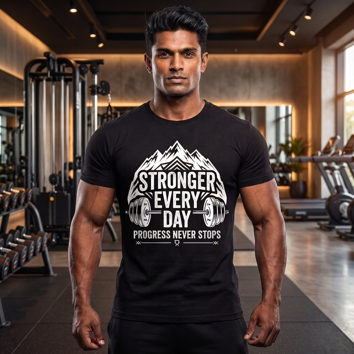 STRONGER EVERY DAY Regular Fit Gym T-Shirt for Men - Black