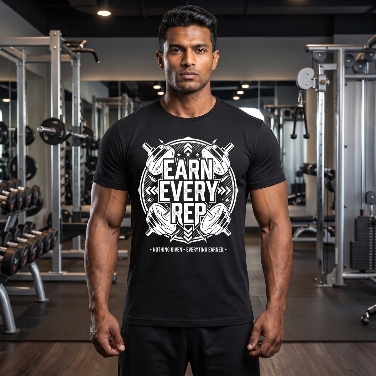 EARN EVERY REP Regular Fit Gym T-Shirt for Men - Black