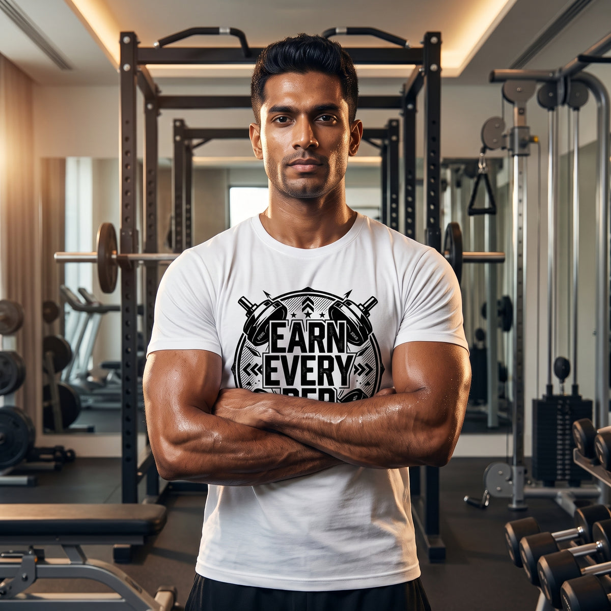 EARN EVERY REP Regular Fit Gym T-Shirt for Men - White