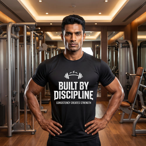 BUILT BY DISCIPLINE Regular Fit Gym T-Shirt for Men - Black