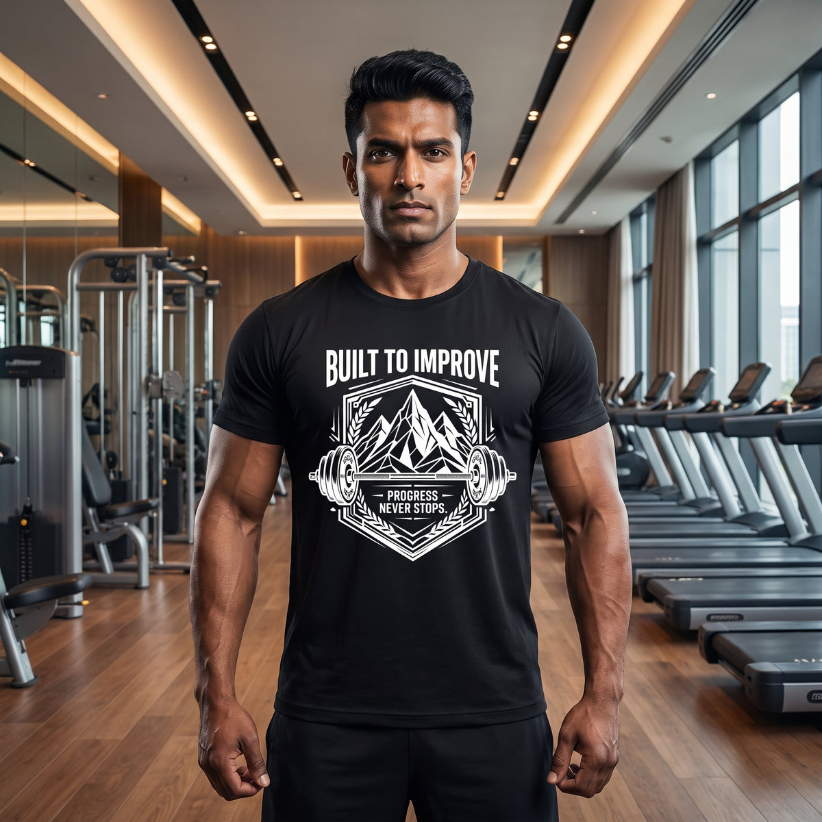 BUILD TO IMPROVE Regular Fit Gym T-Shirt for Men - Black