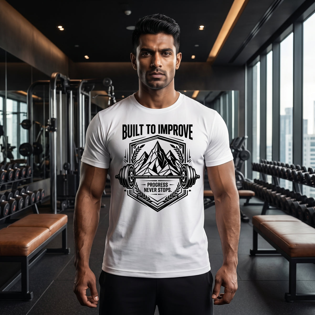 BUILD TO IMPROVE Regular Fit Gym T-Shirt for Men - White