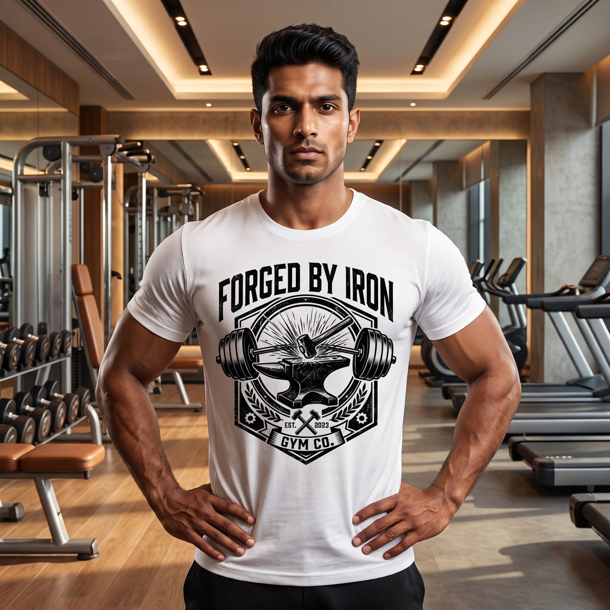FORGED BY IRON Regular Fit Gym T-Shirt for Men - White