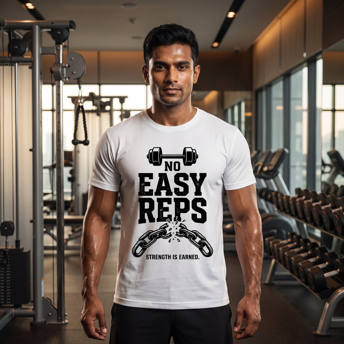NO EASY REPS Regular Fit Gym T-Shirt for Men - White