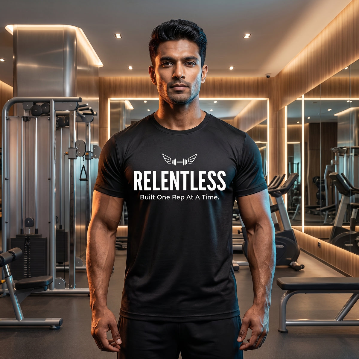 RELENTLESS Regular Fit Gym T-Shirt for Men - Black