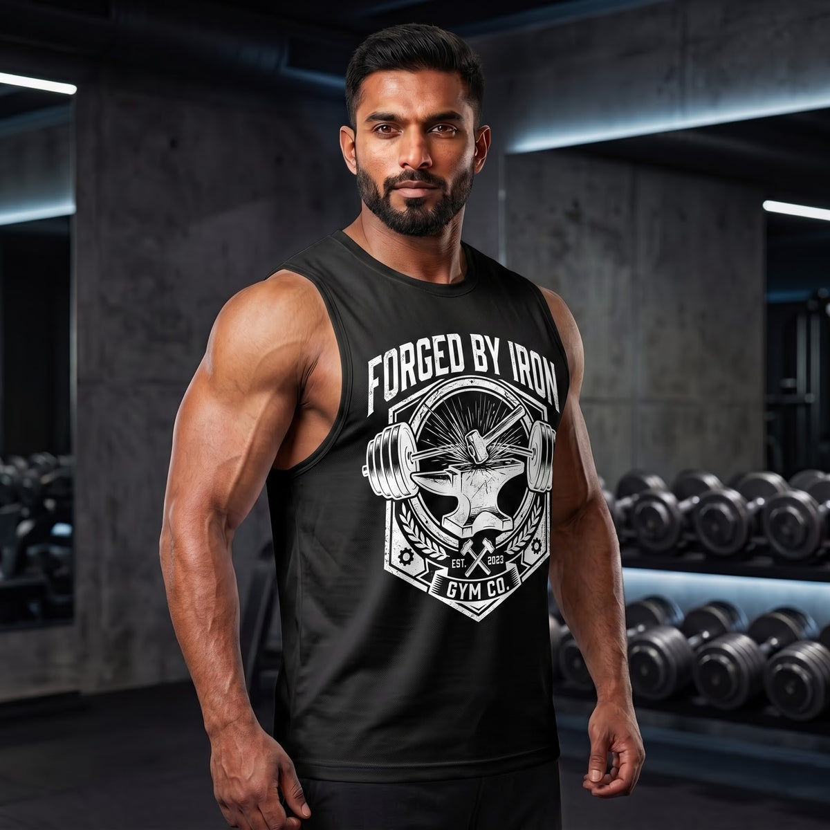 FORGED BY IRON Sleeveless T-Shirt for Men - Black