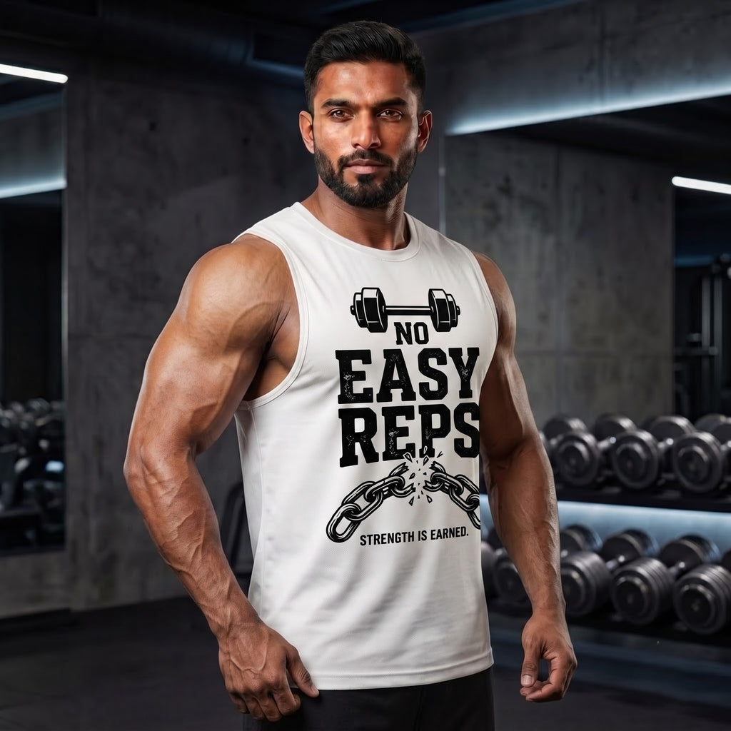 NO EASY REPS Sleeveless T-Shirt for Men - White