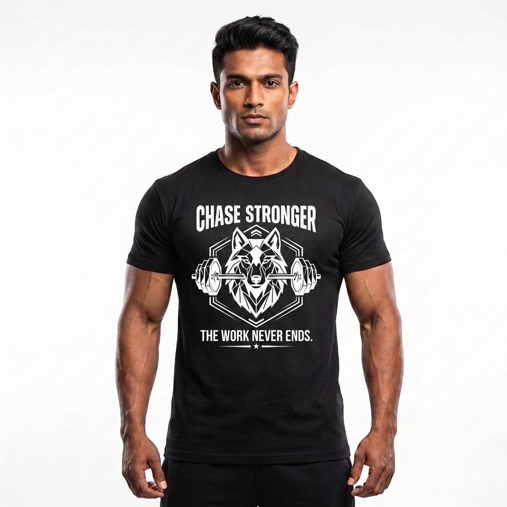 CHASE STRONGER Regular Fit Gym T-Shirt for Men - Black