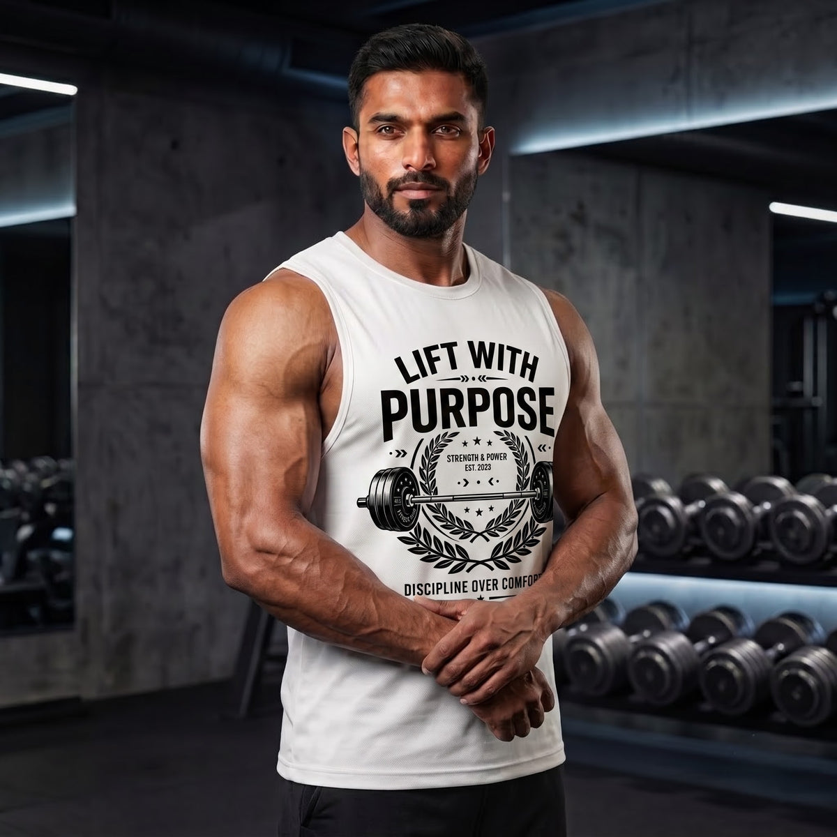 LIFT WITH PURPOSE Sleeveless T-Shirt for Men - White