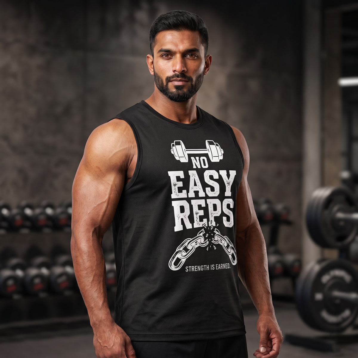 NO EASY REPS Sleeveless T-Shirt for Men - Black