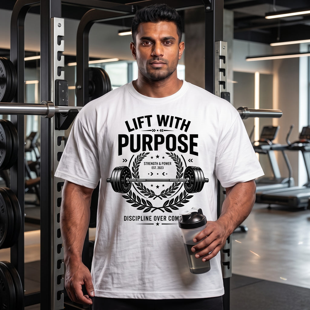 LIFT WITH PURPOSE Oversized Gym T-Shirt for Men - White