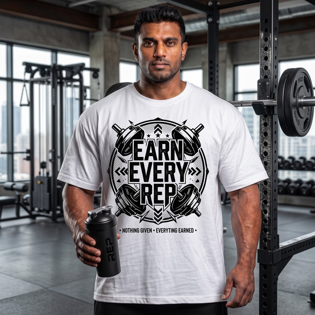 EARN EVERY REP Oversized Gym T-Shirt for Men - White