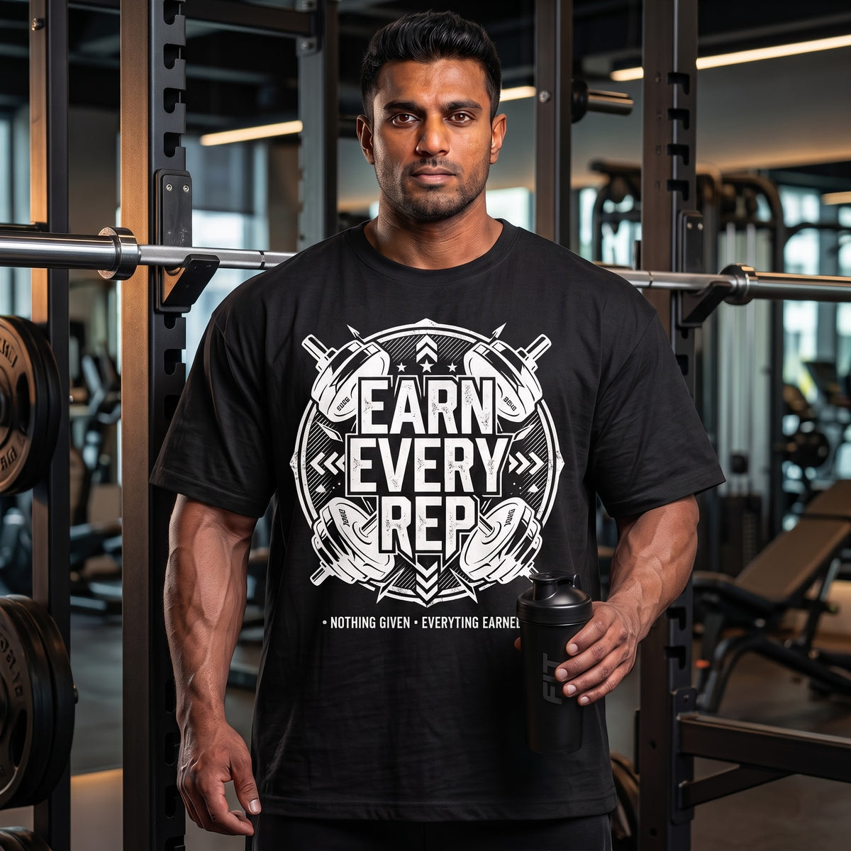 EARN EVERY REP Oversized Gym T-Shirt for Men - Black