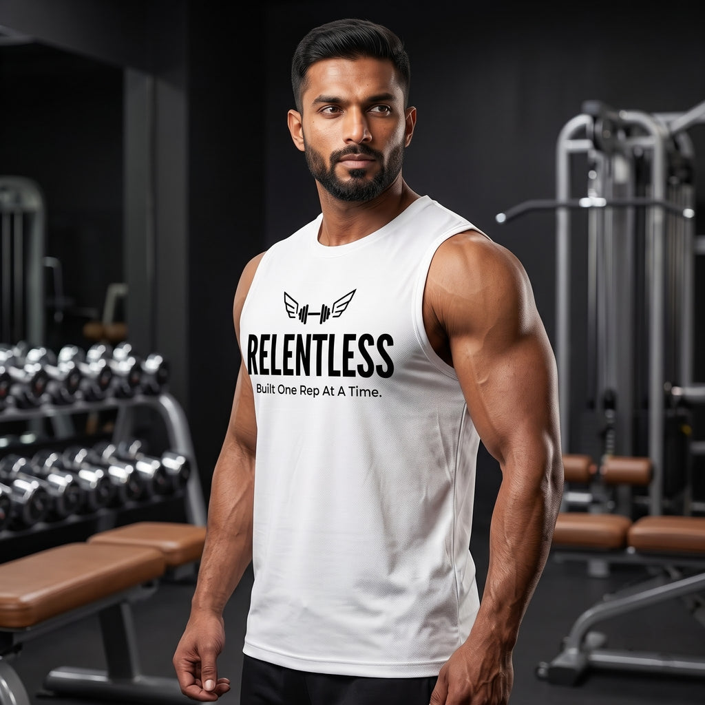 RELENTLESS Sleeveless T-Shirt for Men - White