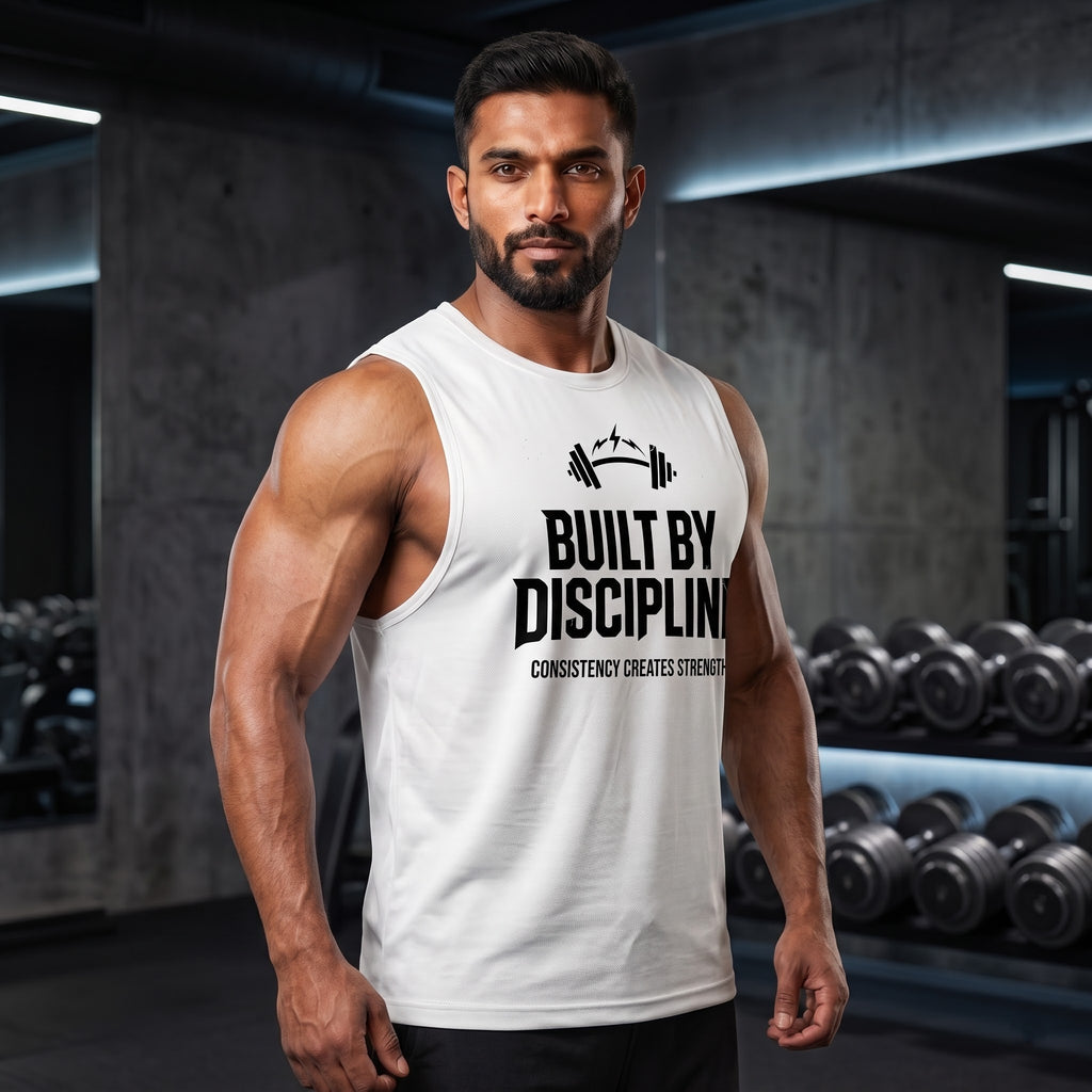BUILD BY DISCIPLINE Sleeveless T-Shirt for Men - White