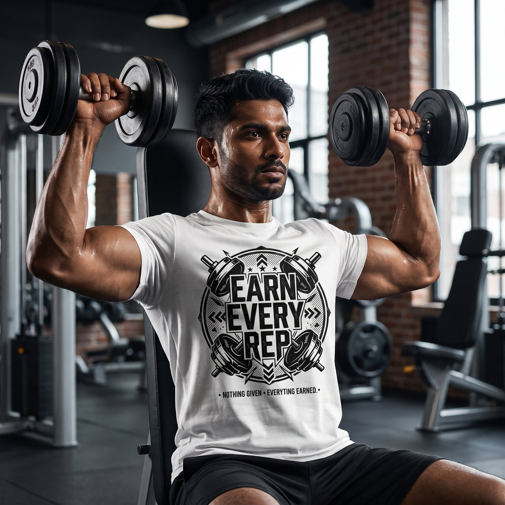 EARN EVERY REP Regular Fit Gym T-Shirt for Men - White