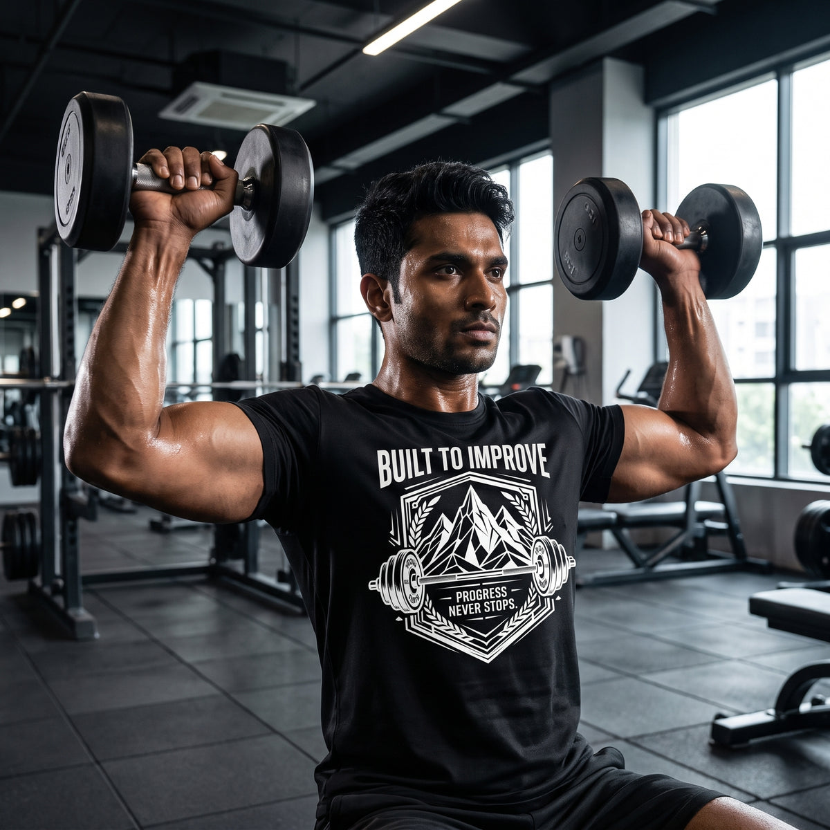 BUILD TO IMPROVE Regular Fit Gym T-Shirt for Men - Black