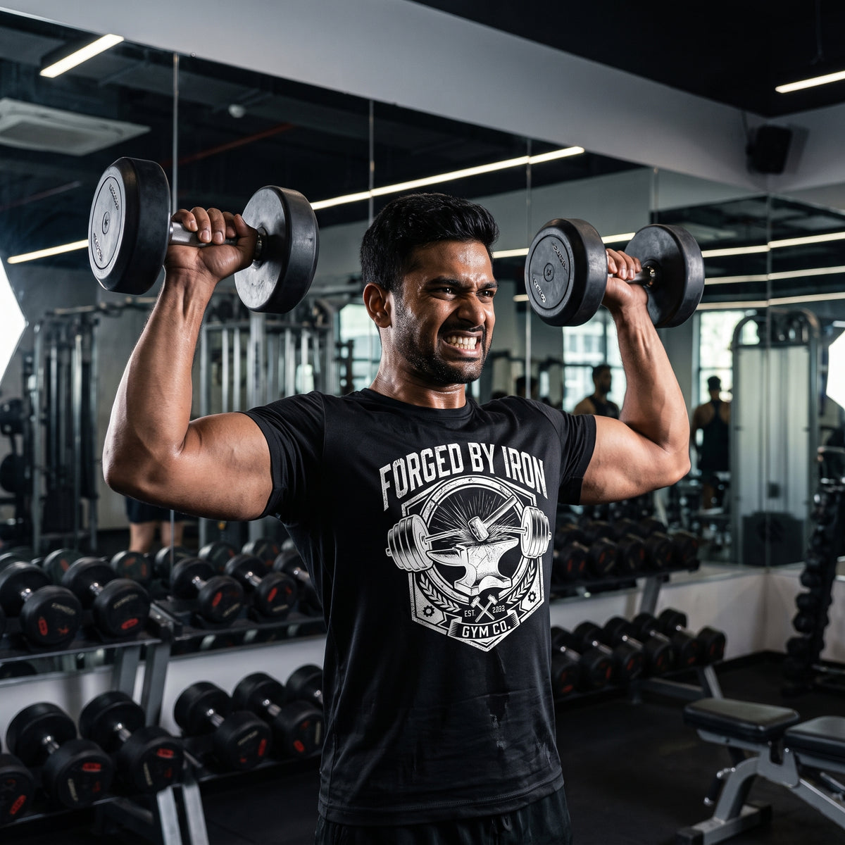 FORGED BY IRON Regular Fit Gym T-Shirt for Men - Black