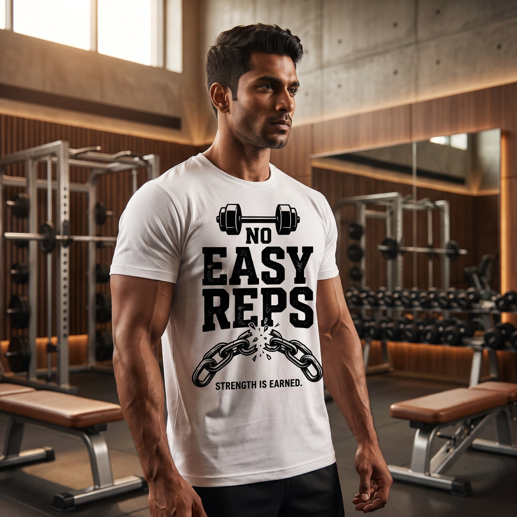 NO EASY REPS Regular Fit Gym T-Shirt for Men - White
