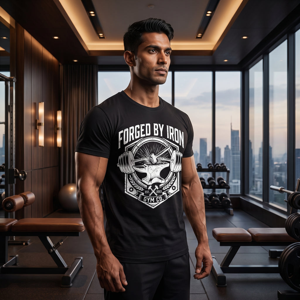 FORGED BY IRON Regular Fit Gym T-Shirt for Men - Black