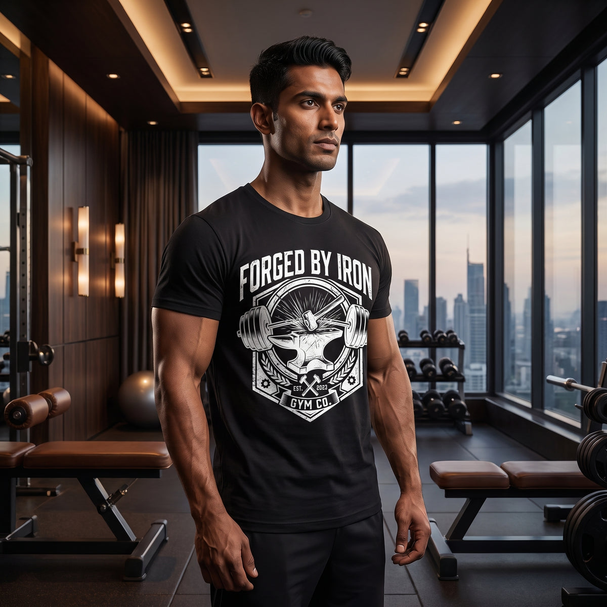 FORGED BY IRON Regular Fit Gym T-Shirt for Men - Black