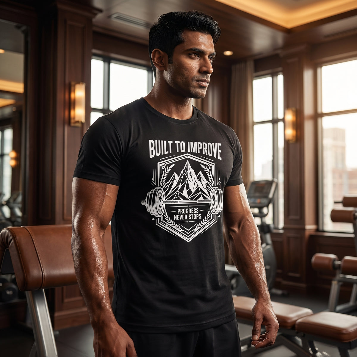 BUILD TO IMPROVE Regular Fit Gym T-Shirt for Men - Black