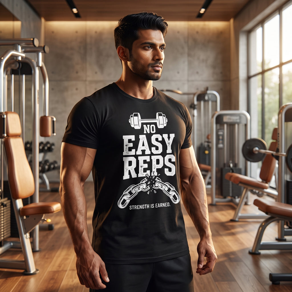 NO EASY REPS Regular Fit Gym T-Shirt for Men - Black