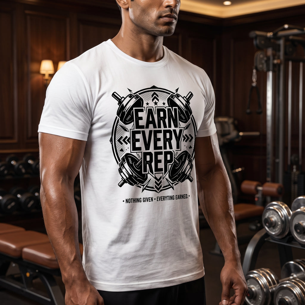EARN EVERY REP Regular Fit Gym T-Shirt for Men - White