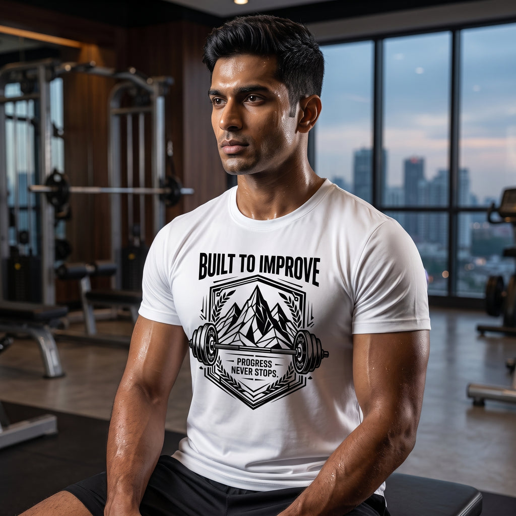 BUILD TO IMPROVE Regular Fit Gym T-Shirt for Men - White