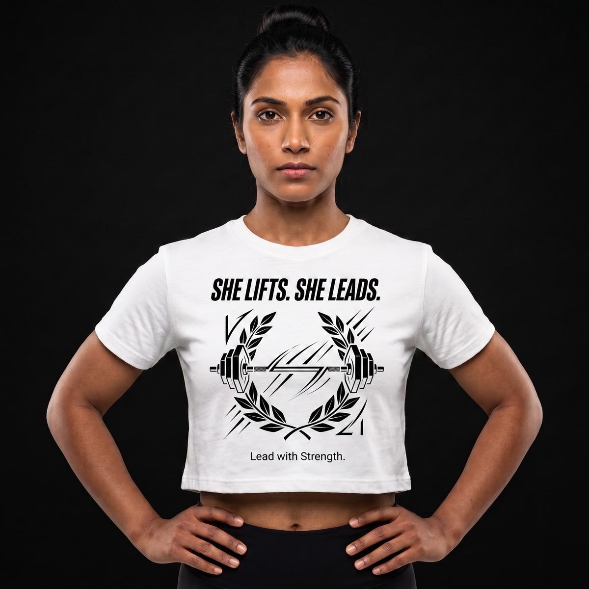 SHE LIFTS SHE LEADS Women's Crop Top - White