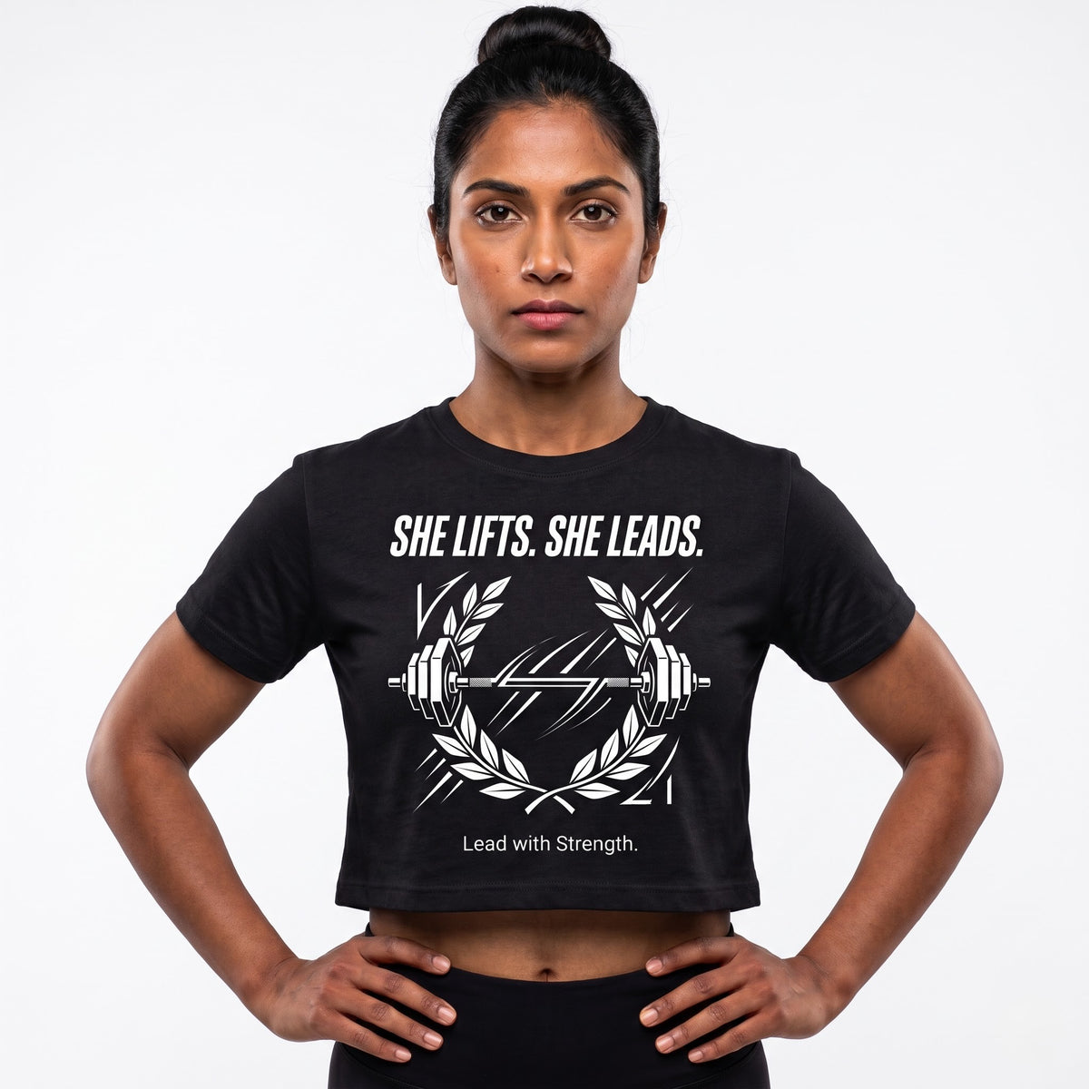 SHE LIFTS SHE LEADS Women's Crop Top - Black