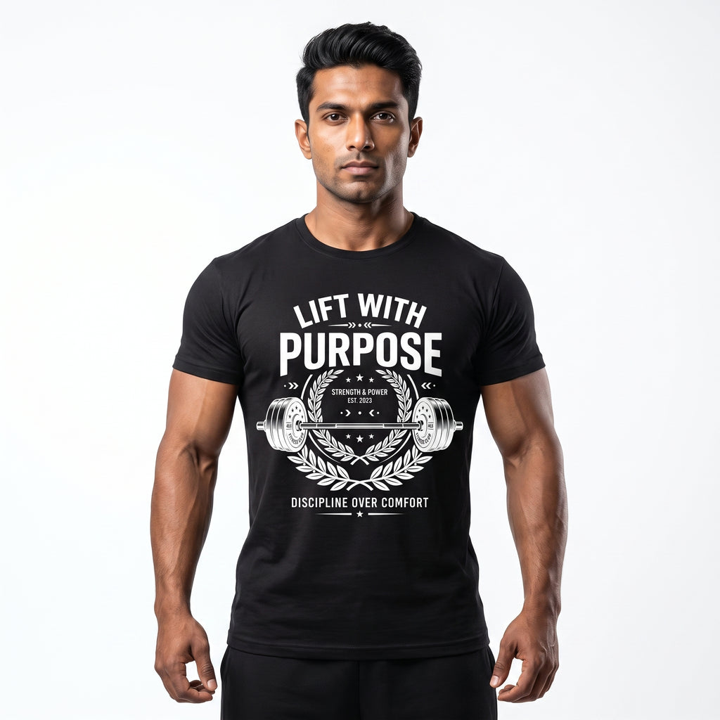 LIFT WITH PURPOSE Regular Fit Gym T-Shirt for Men - Black