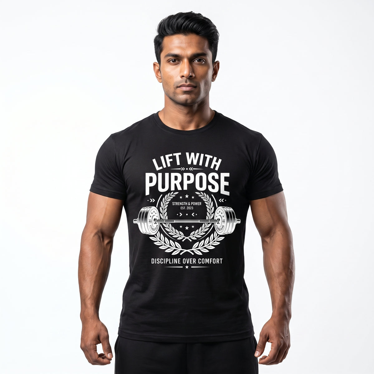 LIFT WITH PURPOSE Regular Fit Gym T-Shirt for Men - Black