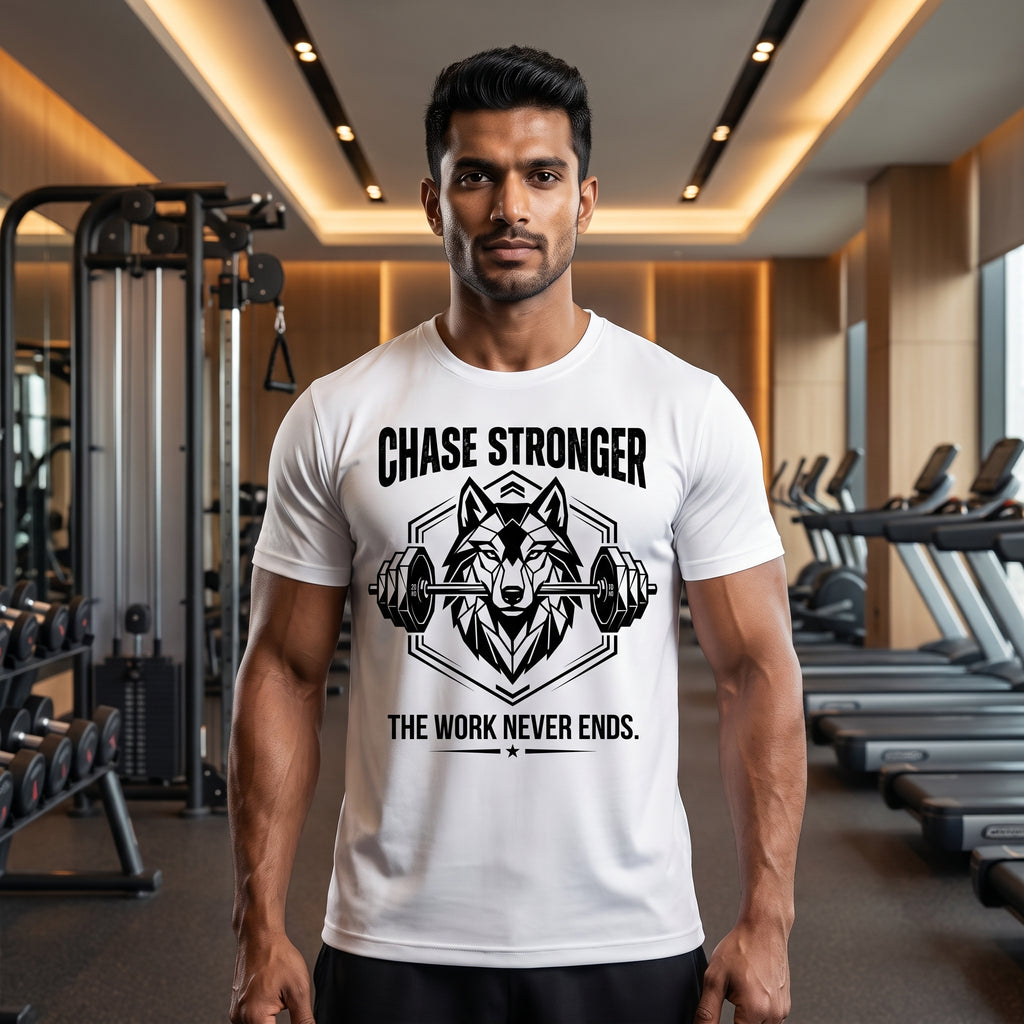 CHASE STRONGER Regular Fit Gym T-Shirt for Men - White