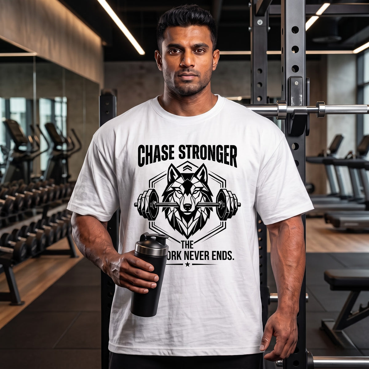 CHASE STRONGER Oversized Gym T-Shirt for Men - White