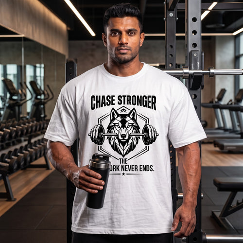 CHASE STRONGER Oversized Gym T-Shirt for Men - White